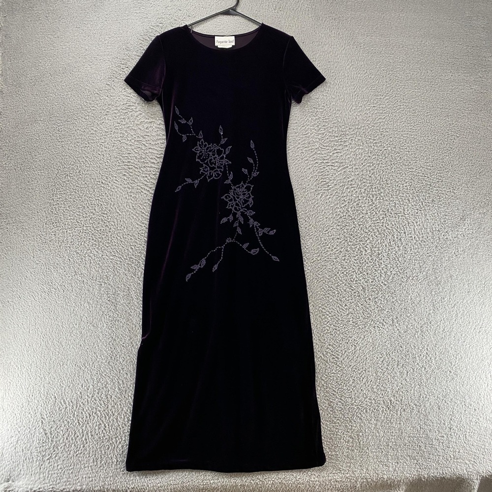 Vintage‎ Y2K Paquette Fairy Dress Womens 6 Velvet Beaded Floral Maxi Whimsigoth